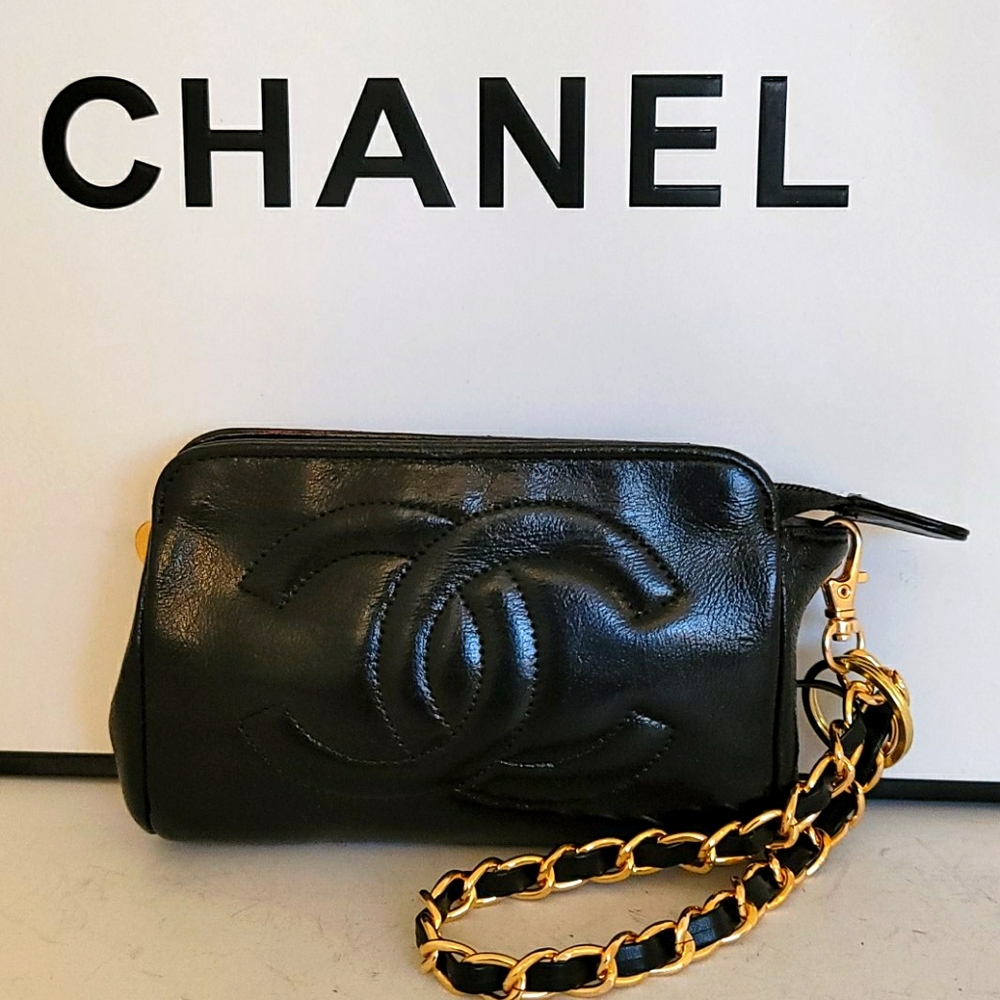 Chanel Lambskin Pouch Keychain Wristlet CC Wallet